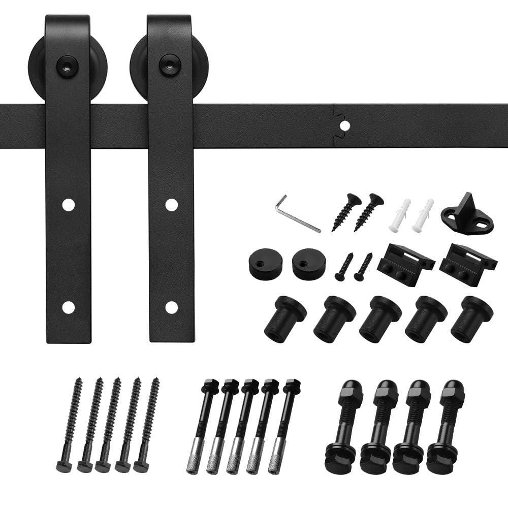 8 ft./96 in. Black Steel Bent Strap Sliding Barn Door Track and Hardware Ki