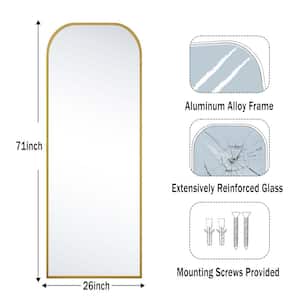 26 in. W x 71 in. H Rectangular Gold Aluminum Alloy Framed Full Length Mirror Standing Floor Mirror