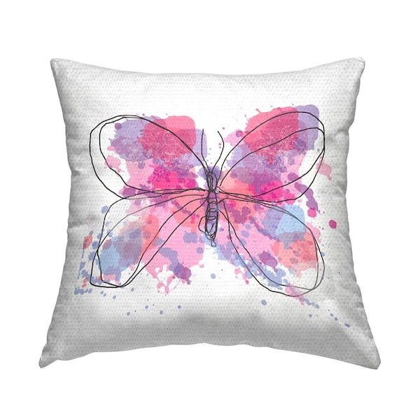Stupell Industries Pink Butterfly Doodle Lines Pink Square Outdoor Throw Pillow