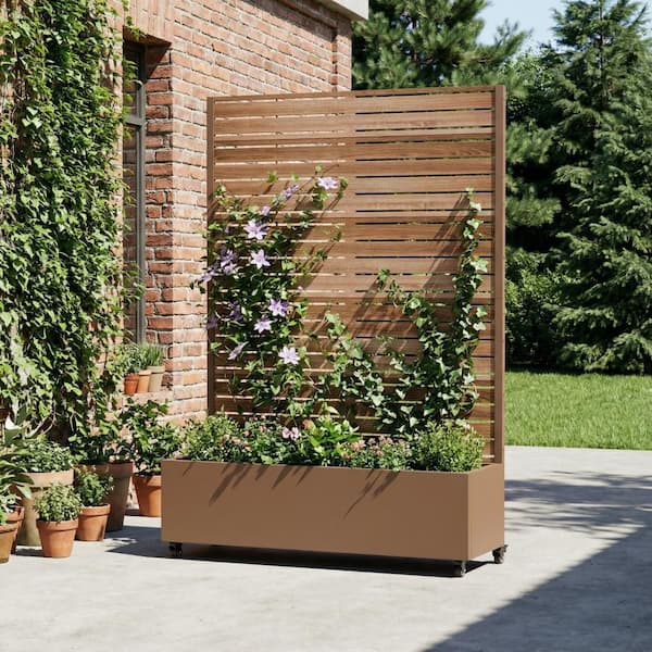 Dovelina 72 in. H x 47 in. W x 16 in. L Metal Brown Rectangle Pots and  Planter Raised Box with Trellis for Vine Climbing Plants HD0104-021207