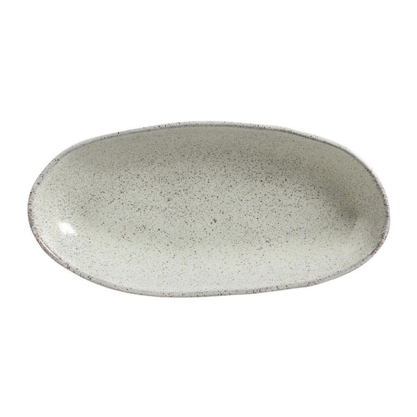 12.59 in. Pistache Teal Stoneware Deep Oval Platter Large Organic (Set of 4)