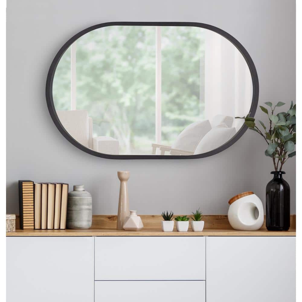 Travis Capsule 33" Modern Black Wood Framed Wall Mirror