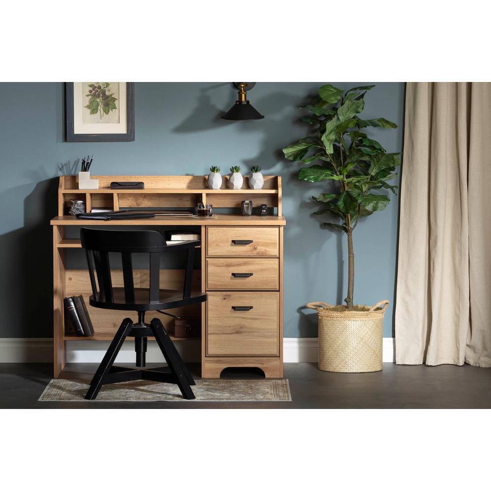 Nordik Oak Wood Computer Desk with Hutch and Drawers