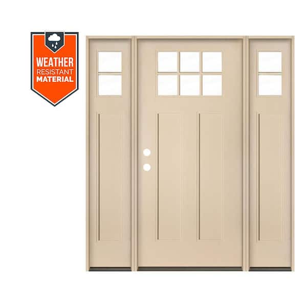 PINNACLE Craftsman 64 in. x 79 in. 6-Lite Right-Hand/Inswing Clear Glass Unfinished Fiberglass Prehung Front Door w/DSL