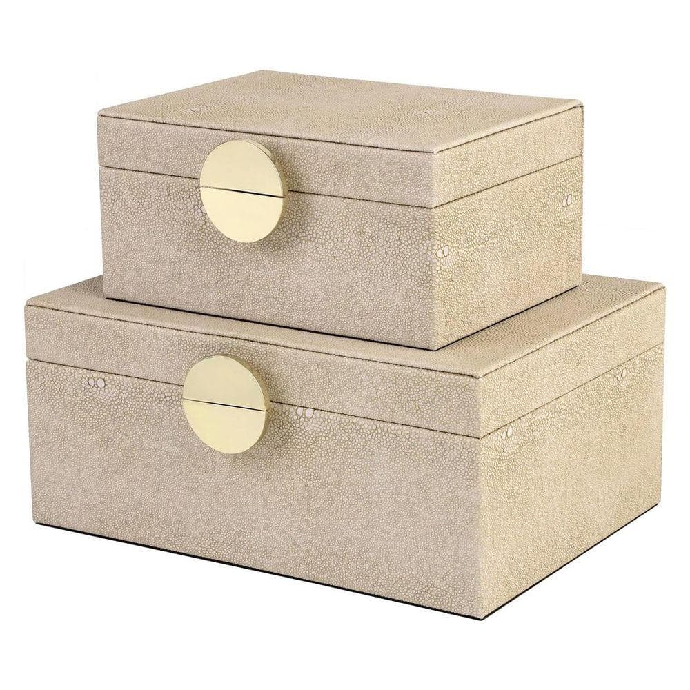 Beige 9 in. x 4 in. Faux Leather Decorative Box Set of 2