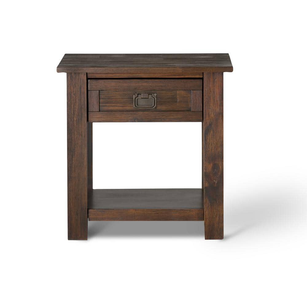 Distressed Charcoal Brown Acacia Wood End Side Table with Storage