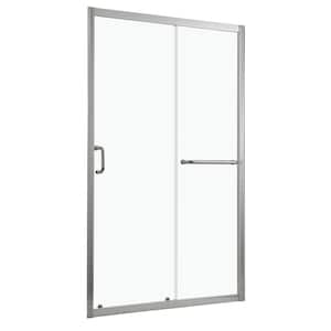 60 in. W x 72 in. H Single Sliding Semi Frameless Shower Door/Enclosure in Brushed Nickel with Tempered Clear Glass