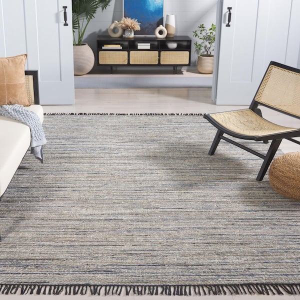 Rag 8 ft. x 10 ft. Light Blue/Black Abstract Striped Area Rug