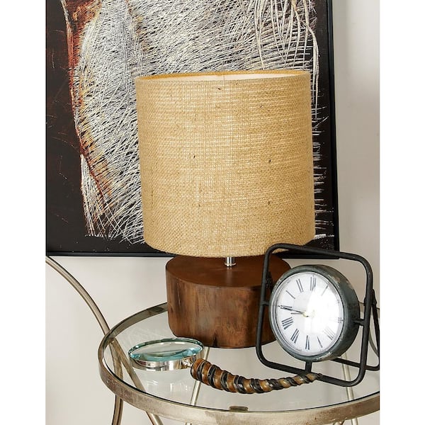 Litton Lane 14 in. Dark Brown Wood Task and Reading Table Lamp with Jute Shade