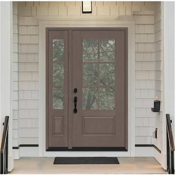 Regency 53 in. x 80 in. 3/4-6 Lite Clear Glass RH Ashwood Stain Mahogany Fiberglass Prehung Front Door w/14in.SL