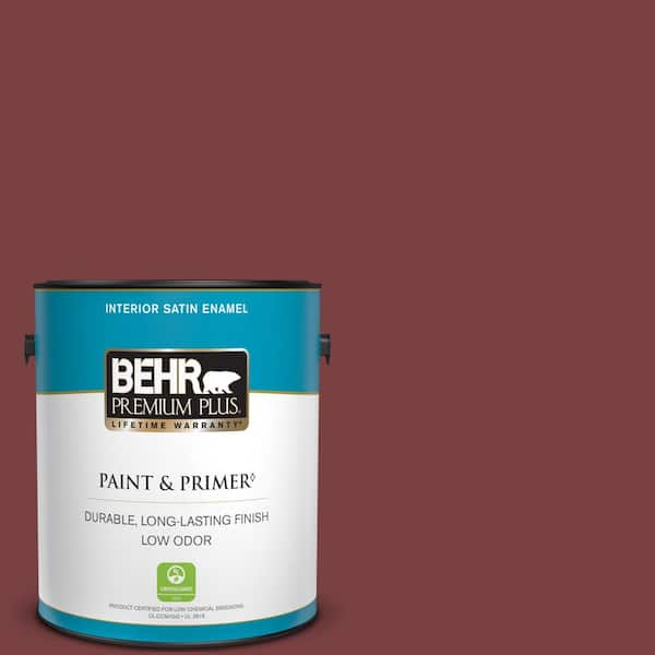 BEHR PREMIUM PLUS 1 gal. #PMD-43 Velvety Merlot Satin Enamel Low Odor Interior Paint & Primer