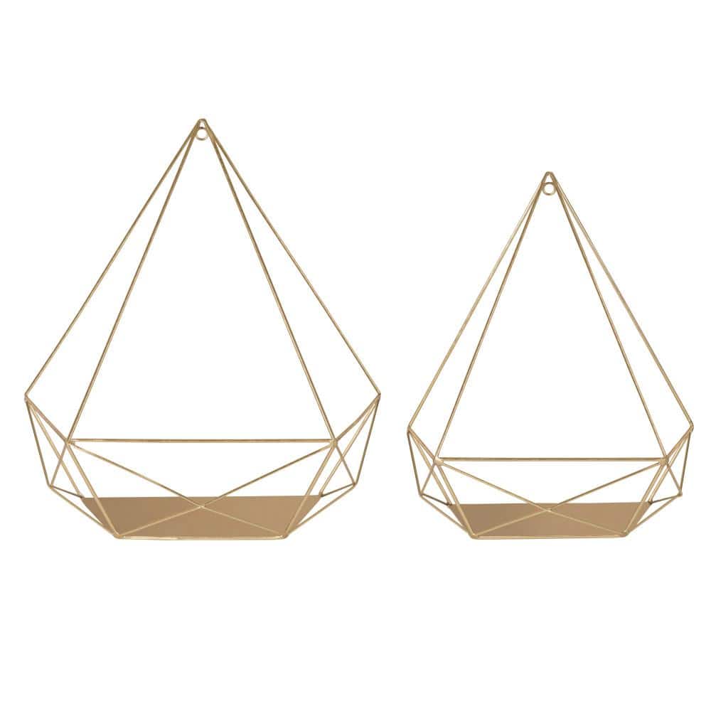 Gold Geometric Metal Wall Display Shelves, 2-Piece Set