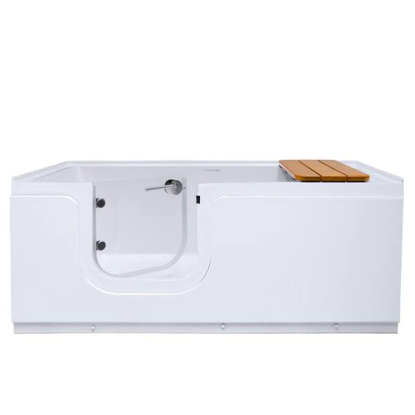 Homeward Bath Aquarite 5 ft. Left Drain Freestanding Step-In Bathtub with Waterproof Tempered Glass Tub Door and Bench in White