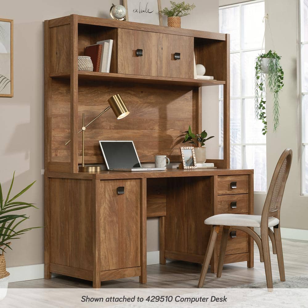 60" Sindoori Mango MDF Desktop Hutch with Sliding Doors