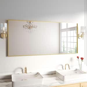 72 in. W x 32 in. H Gold Aluminum Rectangular Framed Wall Bathroom Vanity Wall Mount Mirror