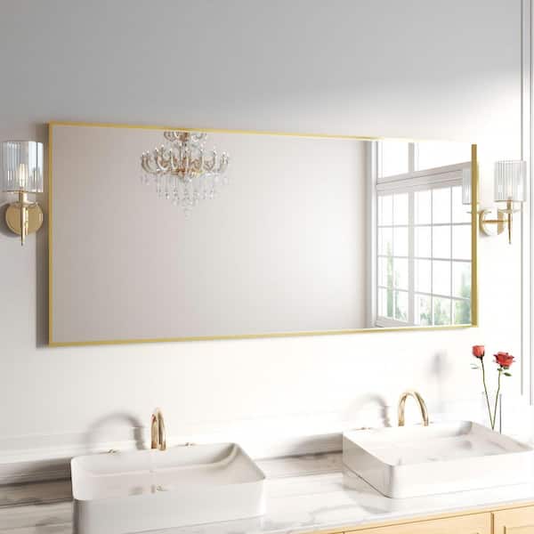 72 in. W x 32 in. H Gold Aluminum Rectangular Framed Wall Bathroom Vanity Wall Mount Mirror