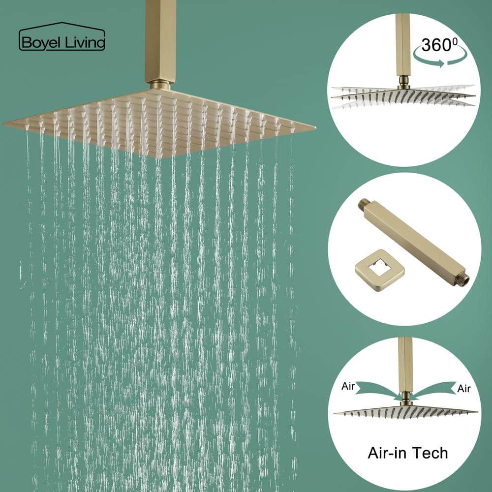 Brushed Gold Dual Square Ceiling Mount Rain Shower System