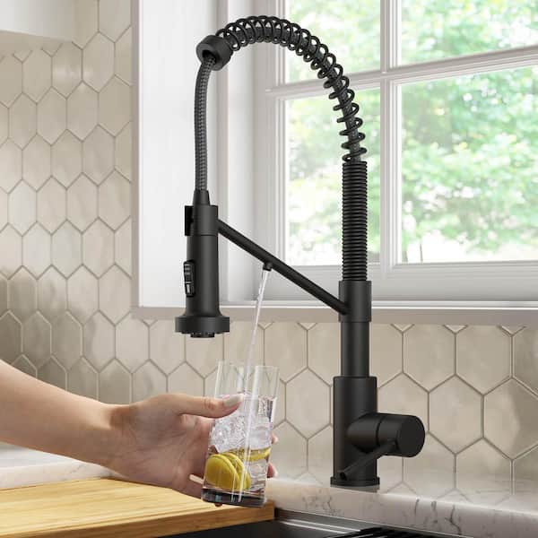 KRAUS Bolden Single-Handle , Pull-Down Sprayer Kitchen Faucet Water Filtration System in Matte Black
