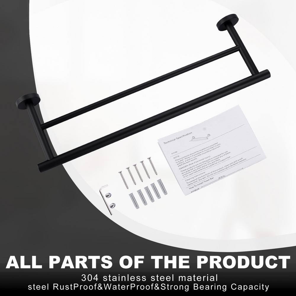 Matte Black Stainless Steel Double Wall Mounted Towel Bar