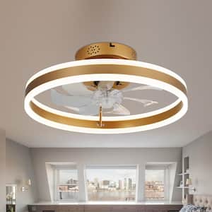 19 in. Modern French Gold Indoor Low Profile Dimmable Ceiling Fan with Integrated LED Light and Remote