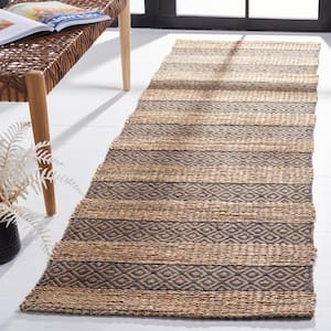 Natural Fiber Charcoal/Beige 2 ft. x 8 ft. Striped Woven Runner Rug