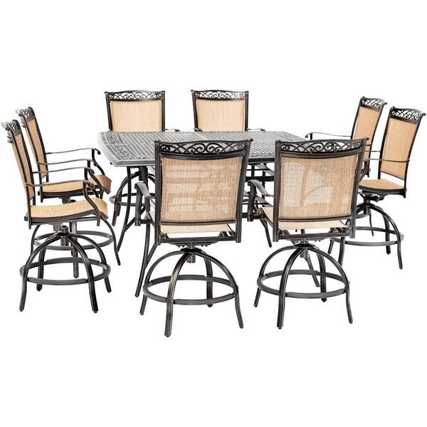 Hanover Fontana 9-Piece Aluminum Outdoor Dining Set with 8 Sling Swivel ...