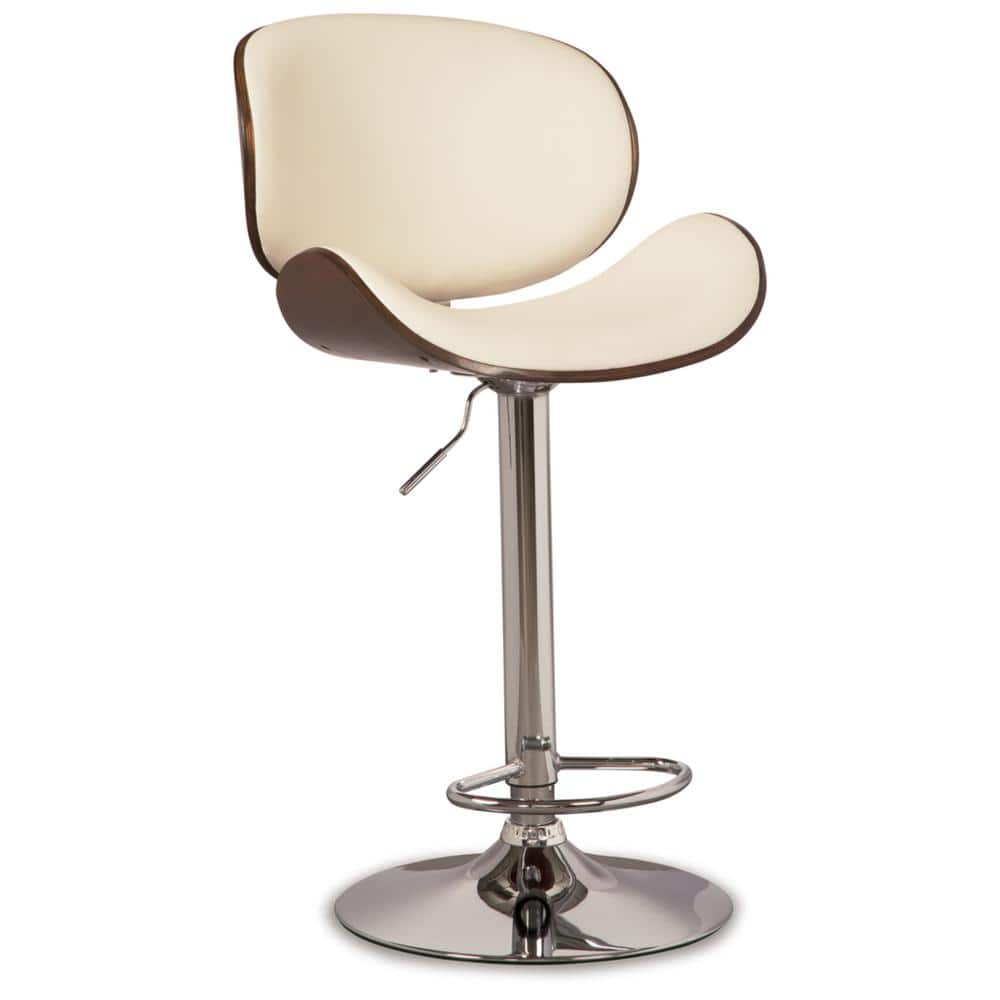 Adjustable Height Swivel Bar Stool in Brown & Bone White