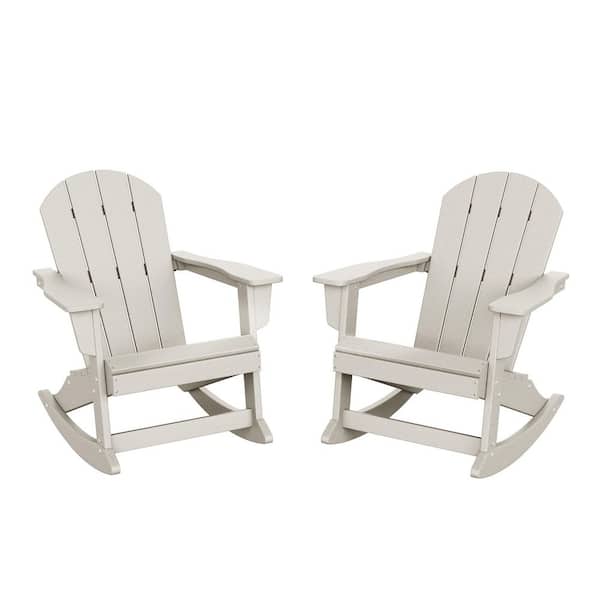 Laguna 2-Pack Fade Resistant Outdoor Patio HDPE Poly Plastic Classic Adirondack Porch Rocking Chairs in Sand