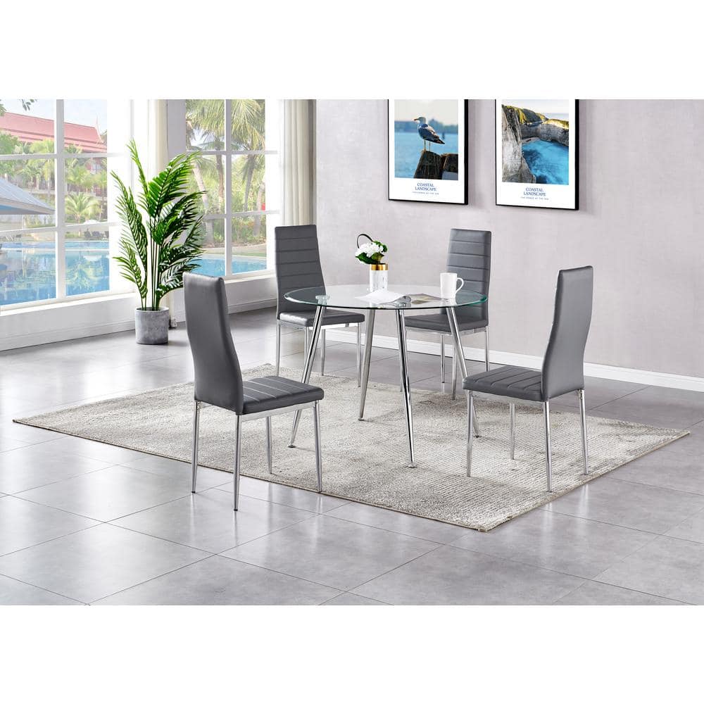 Parsons High Back Side Chair in Gray with Chrome Legs (Set of 2)