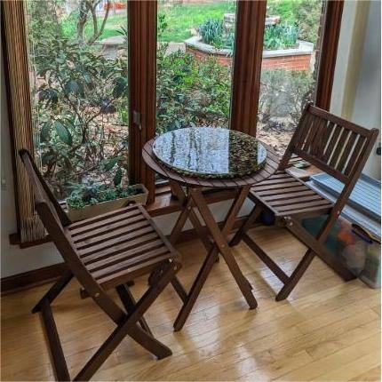 TIRAMISUBEST Natural 3 Pieces Acacia Wood Outdoor Bistro Set with 1 Coffee Table and 2 Folding Chairs Dark Brown 199891900
