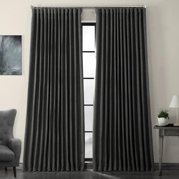 Exclusive Fabrics Furnishings Dark Gravel Green Faux Linen Extra Wide Blackout Room Darkening Curtain 100 In W X 84 L 1 Panel Boc Ln1854 84dw The Home Depot Exclusive Fabrics Furnishings Dark, Patio Door Curtains Home Depot