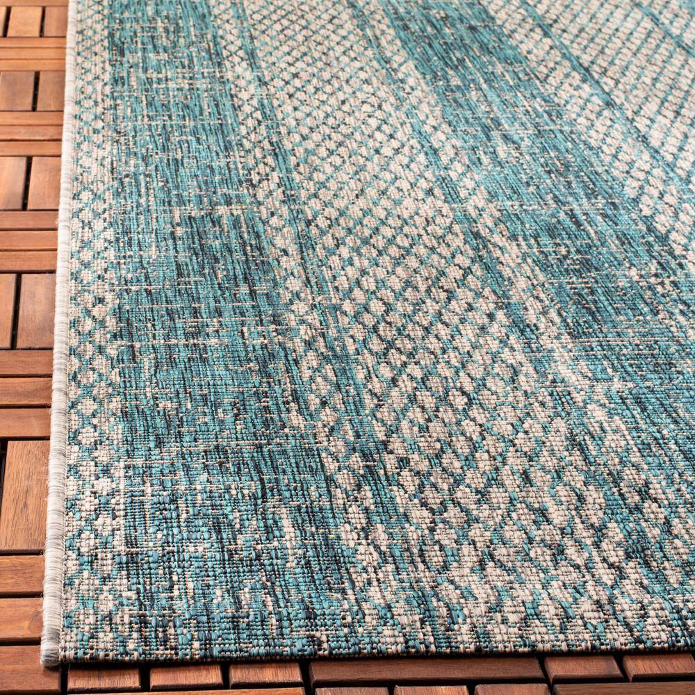 Easycare Reversible Light Grey/Teal Synthetic Area Rug 9' x 12'