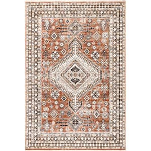 Vanesa Rust 3 ft. 3 in. x 5 ft. Transitional Medallion Fringe Area Rug