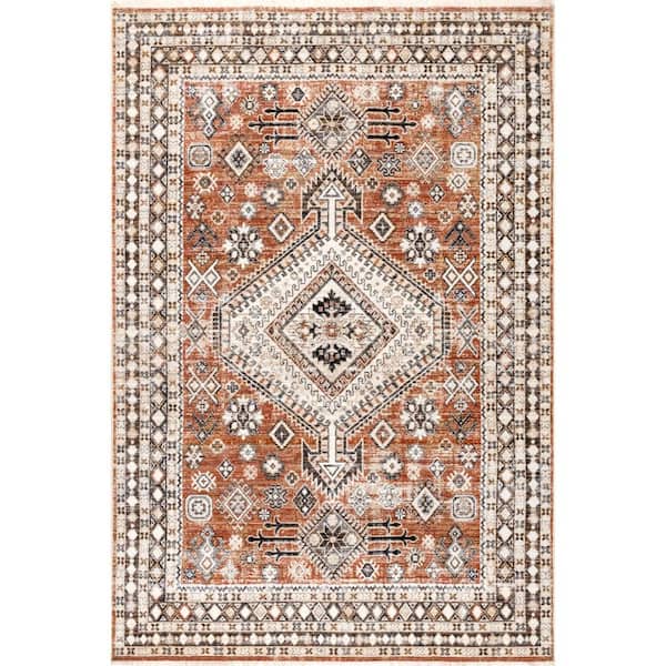 nuLOOM Vanesa Rust 8 ft. 10 in. x 13 ft. Transitional Medallion Fringe Area Rug