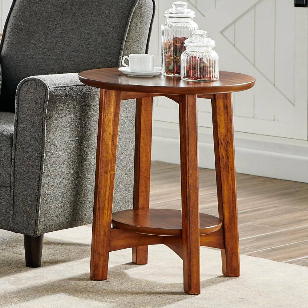 Chestnut Warmth 20" Round Mid-Century Modern Wood End Table