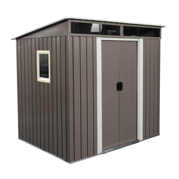 Unbranded 6.4  ft. W x 4.9 ft. D Metal Storage Shed with Window Transparent Plate and Sliding Doors (30 sq.  ft.)
