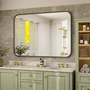26 in. W x 38 in. H Rectangular Aluminum Alloy Framed Rounded Black Wall Mirror