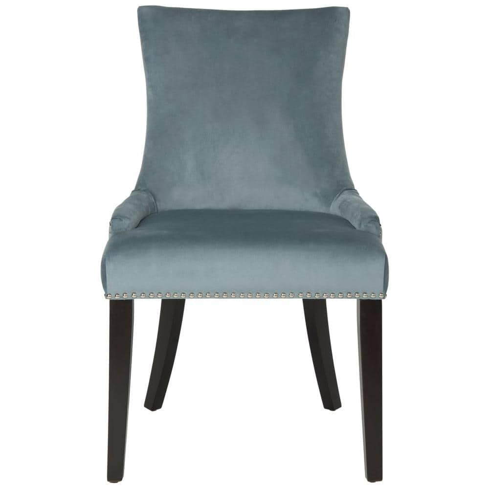 Elegant Blue Velvet Upholstered Side Chair with Silver Nailhead Trim