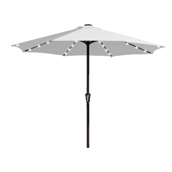 JEAREY 11 ft. Market Solar LED Lighted Patio Umbrella Outdoor Steel Umbrella in Light Gray