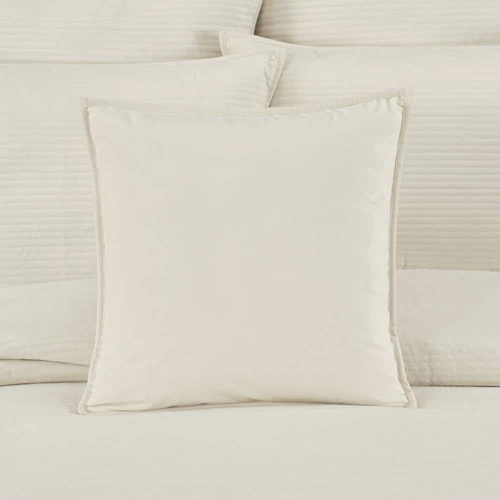 Ivory Polyester Box Throw Pillow with Trim