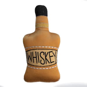 Cotton Bottle Shaped Throw Pillow with "Whiskey" Message, Multicolor