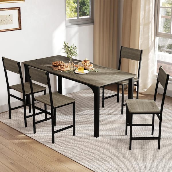 Gray Set of 4 Dining Chairs w/Metal Legs Slanted Back Wide Seat for Living Room