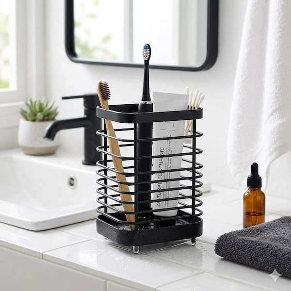 Black Stainless Steel Kitchen Utensil Holder Cooking Cutlery Drainer Organizer with Mesh Base for Tableware