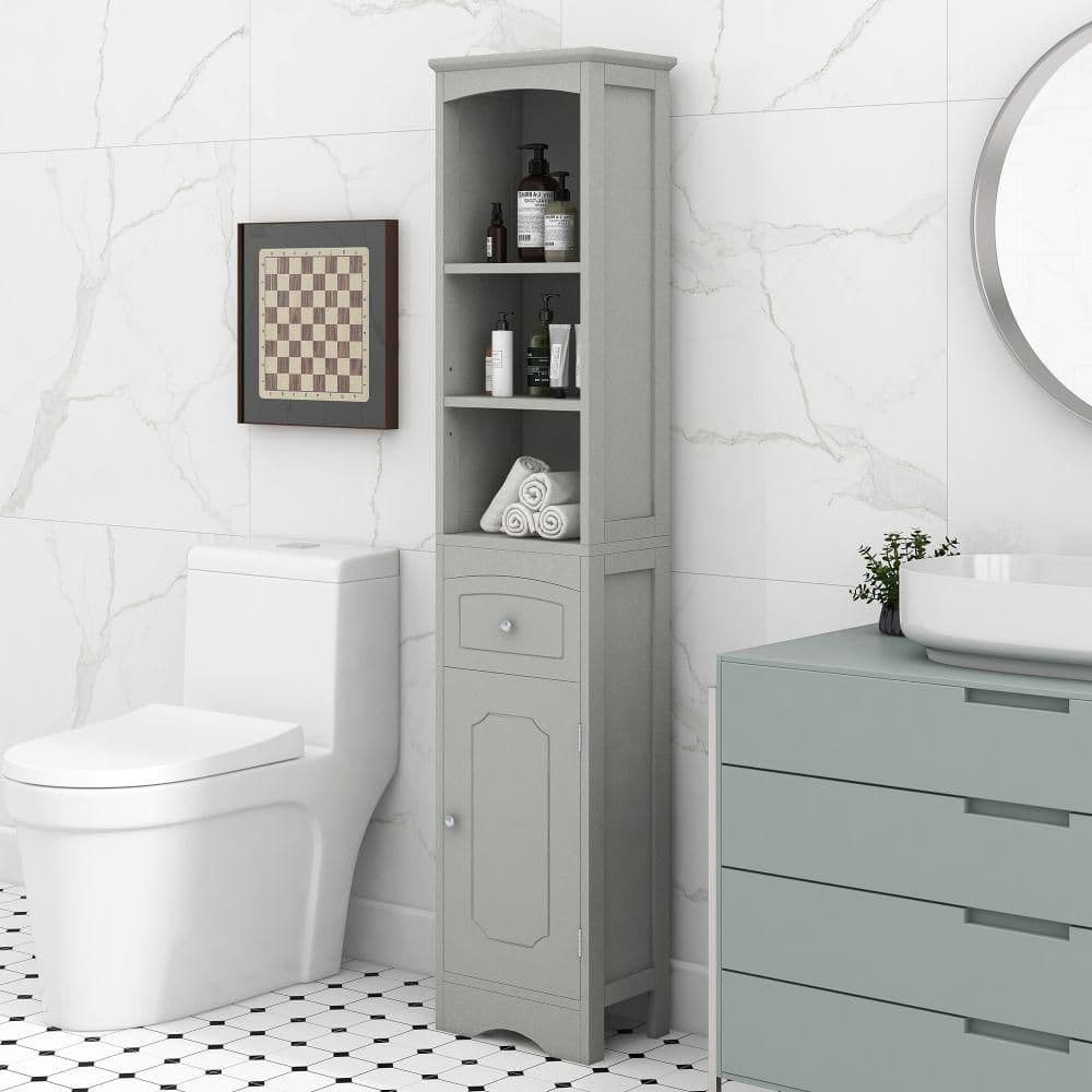 13 in. W x 9 in. D x 67 in. H Gray Wood Linen Cabinet