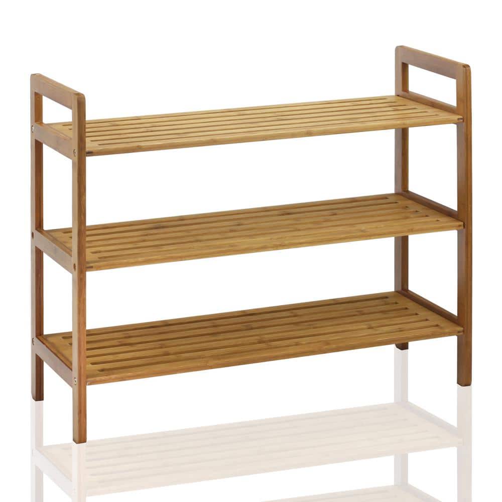 Natural Bamboo 3-Tier Stackable Shoe Rack