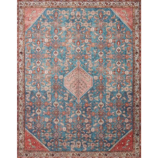 LOLOI II Layla Marine/Clay 2 ft. 6 in. x 12 ft. Distressed Bohemian Printed Runner Rug