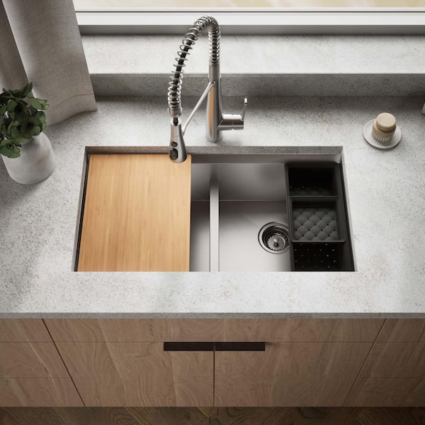 Lassen 33 in. Drop-in Double Bowl Stainless Steel Kitchen Sink Workstation with Faucet and Accessories