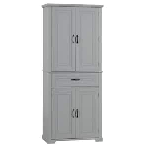 29.9 in. W x 15.7 in. D x 72.2 in. H Gray MDF Freestanding Linen Cabinet with Adjustable Shelf