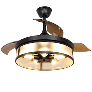 42 in. Black Industrial Ceiling Fan with Light, Indoor Vintage Acrylic Chandelier Fan Remote Included