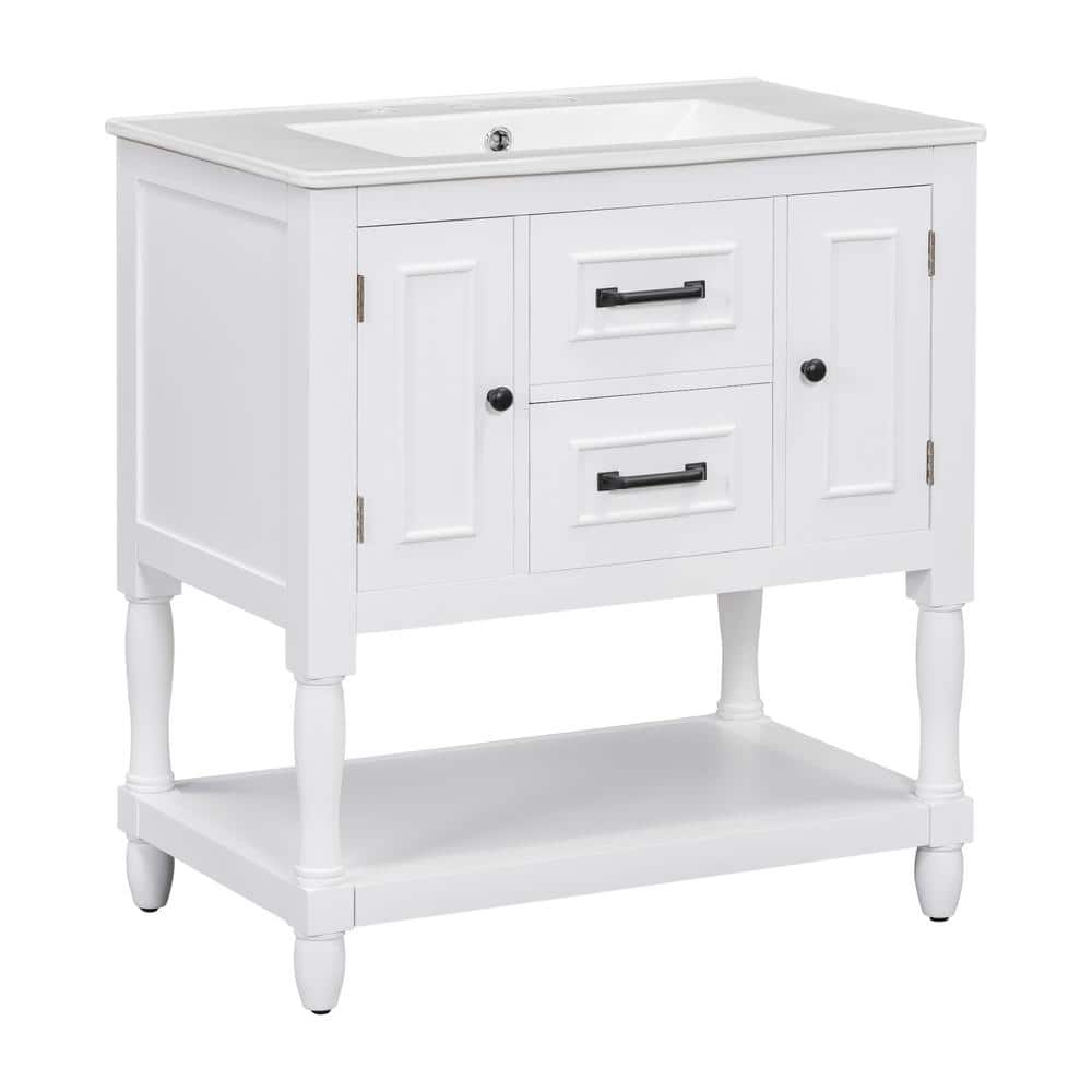 30 in. W x 18 in. D x 33 in. H Single Sink Freestanding Bath Vanity in Whit